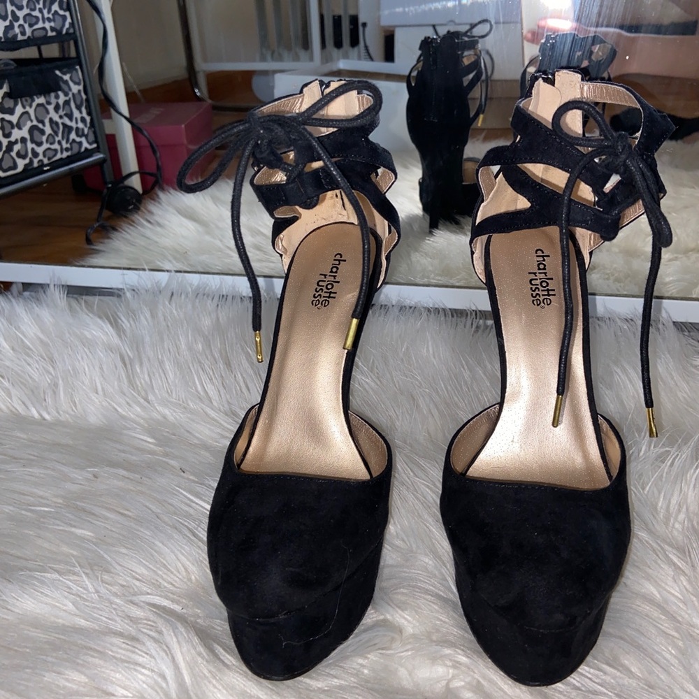 Charlotte Russe black ankle tie heels